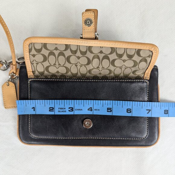 Coach Leather Wristlet Clutch Pouch Black Tan Buckle Accent "4 x 7.5" - Picture 14 of 14